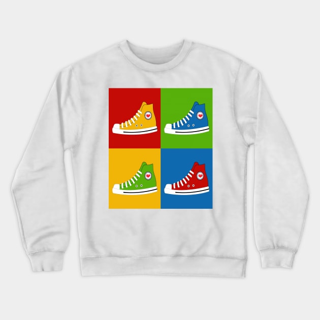 High-Tops in Vivid Blocks: Pop Art Kicks Crewneck Sweatshirt by TooplesArt